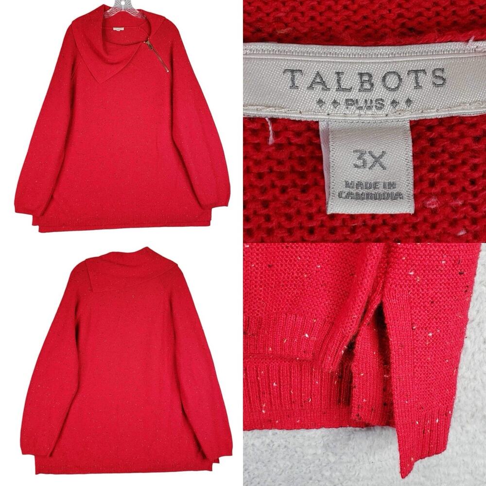 Talbots Sweater Red Speckled Women’s Plus Size 3X Cotton Draped Neck Chunky